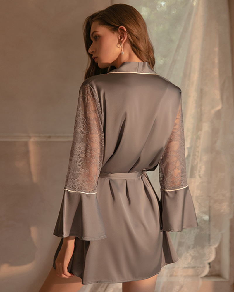 Sultry Daisy Sexy Nightdress Sleepwear Set In Grey